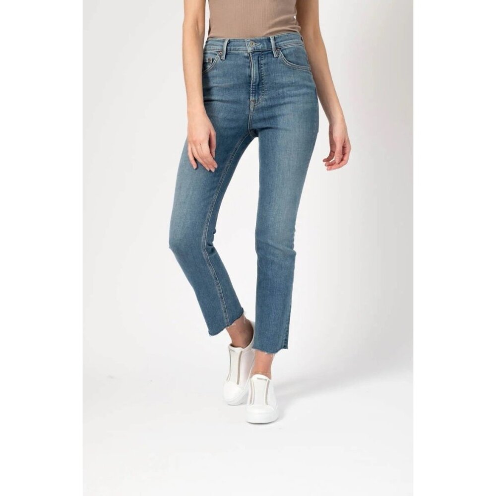GRLFRND Women’s Jeans Size 32 Reed Blue Denim Cropped High Rise Skinny Straight